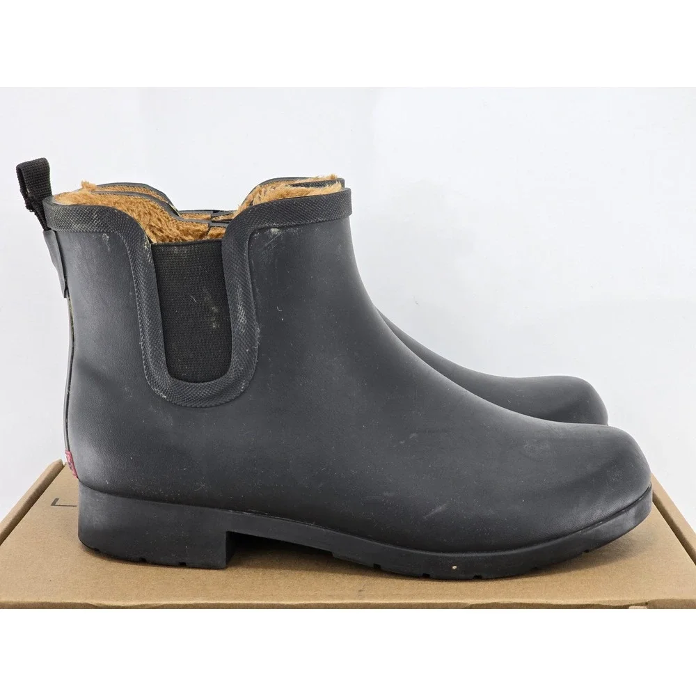 Chooka Rain Boots Women Size 10 Black Faux Fur Lined Chelsea - Good